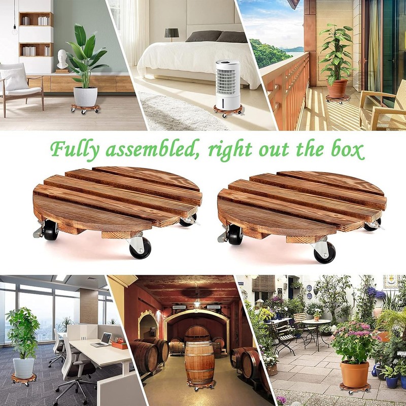 2 Pack 14" Plant Caddy with Wheels, Rolling Plant Stand 220 LB Heavy Duty Wooden gallery