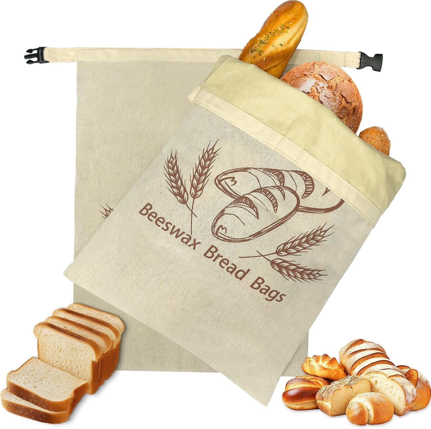 2 Pack Sourdough Beeswax Bread Bags for Homemade Bread Storage with Lining, Cott gallery