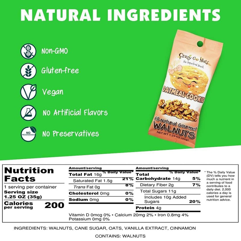 Crazy Go Nuts Walnuts Oatmeal Cookie 1.25 oz 6-Pack Healthy Snacks Vegan Gluten gallery
