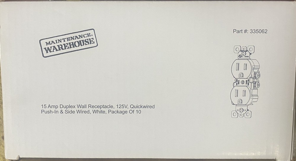 Maintenance Warehouse 10-Pack Duplex Receptacle Outlet, 15Amp/125V,UL - NEW!