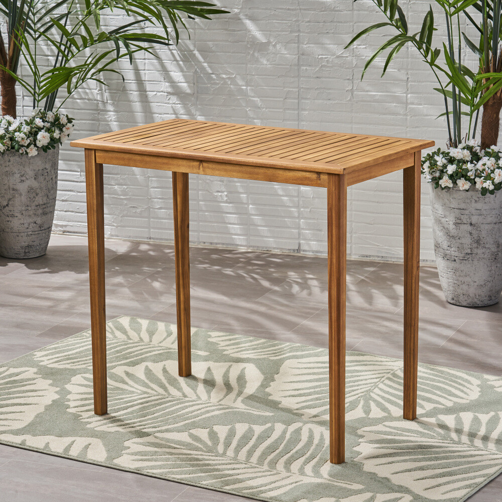 Outdoor Minimalist Acacia Wood Rectangle Bar Table - Teak Finish gallery