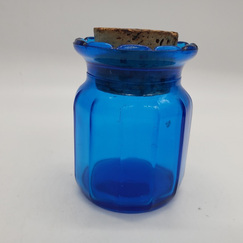 Dodecagon Corked Glass Bottle Jar Cobalt Blue Clear Glass 3.25" T gallery