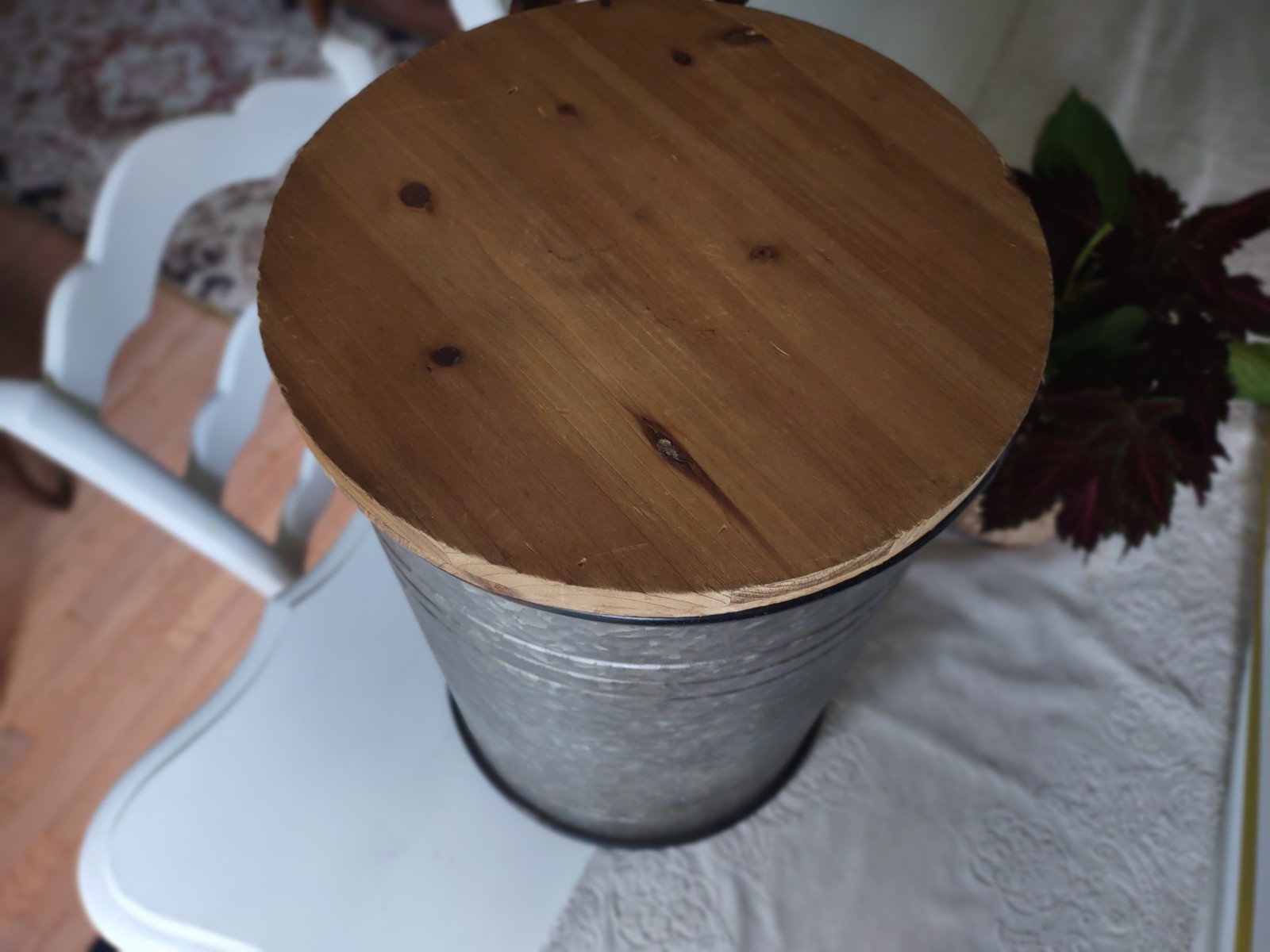 Rustic Storage Stool Side End Table Farmhouse Galvanized Metal Grey Wood 18x12" gallery