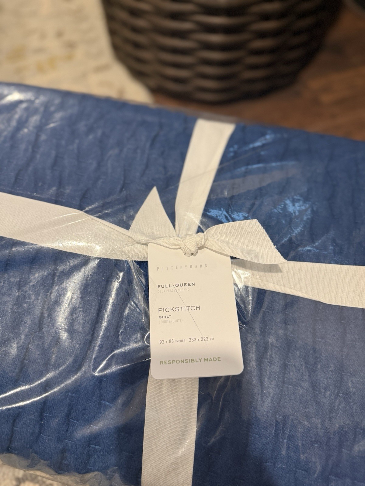 Pottery Barn Pickstitch Quilt Full/Queen Blue Cotton Fill 92x88 RETAIL: $229 gallery