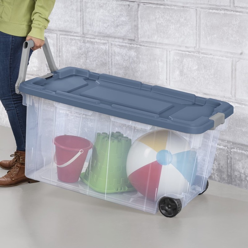 Extra-Large Wheeled Rugged Storage Bin, 160 Quart Durable, Blue, 2 Pack gallery
