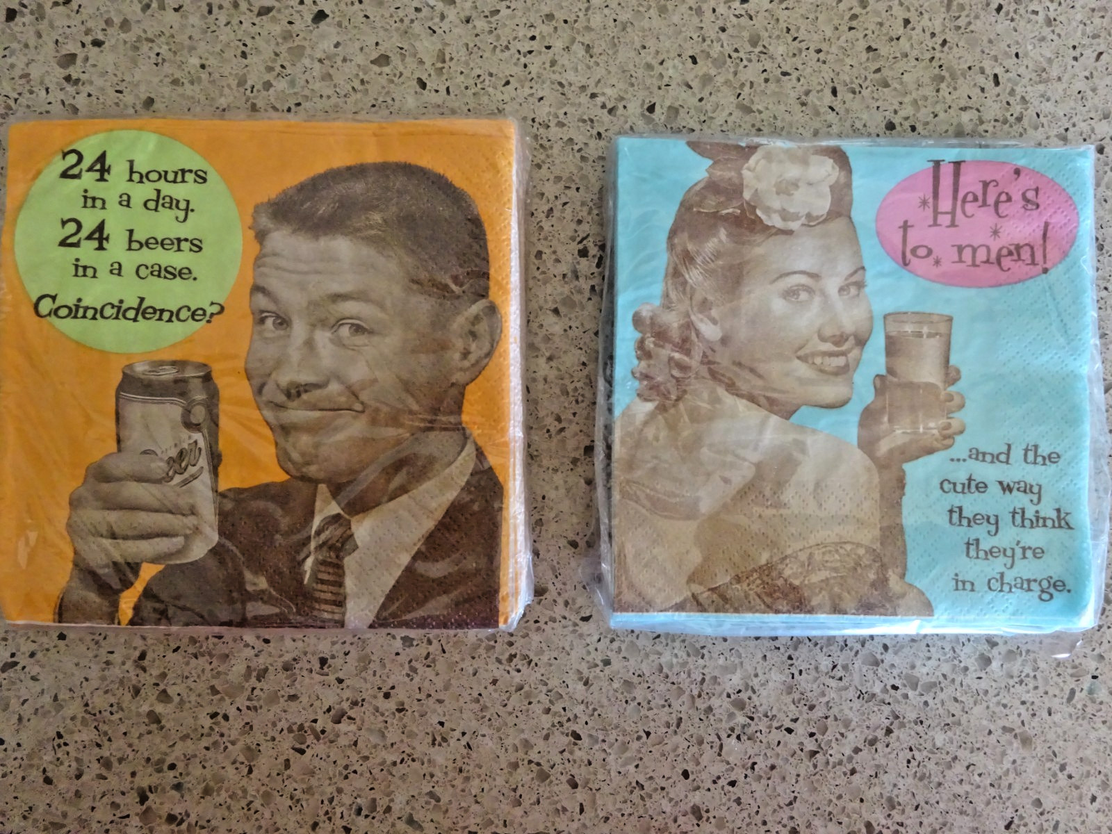 DesignWare Beverage Napkins ~ HERE'S TO MEN & 24 HOURS in a DAY 24 BEERS ....... gallery