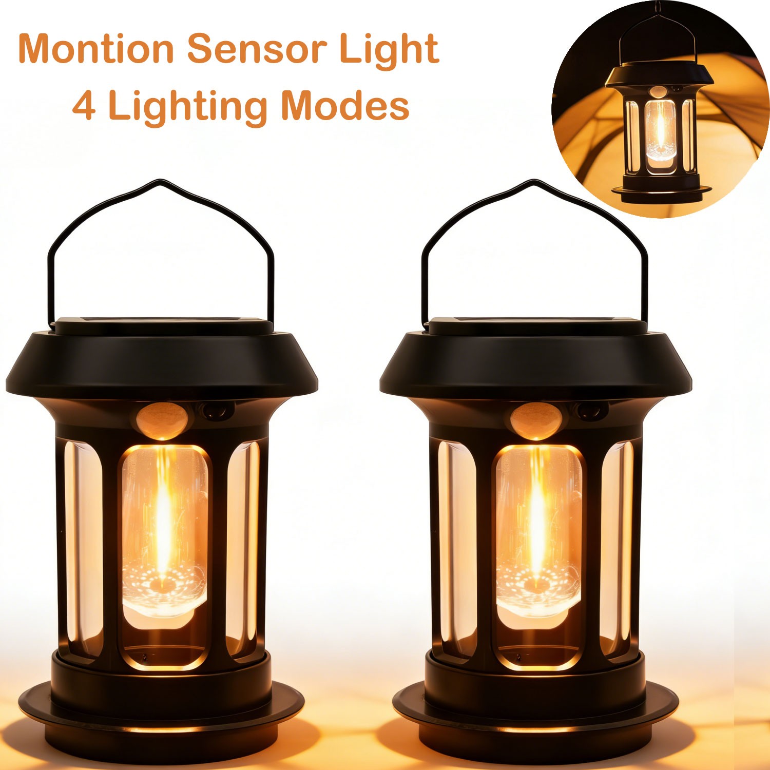2 PACK Outdoor Solar Hanging Light Garden Portable Camping Motion Sensor Lamp gallery