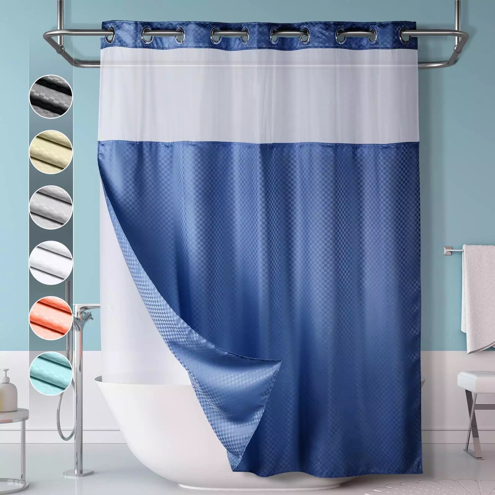 Lagute SnapHook Hookless Shower Curtain & See Through Top Window NEW gallery