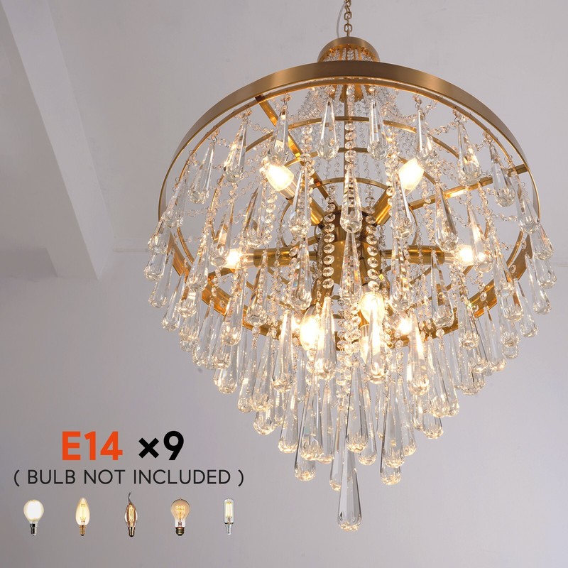 Rain Drop Pendant Crystal Chandeliers 24 in Hanging Ceiling Light Gold Fixtures gallery