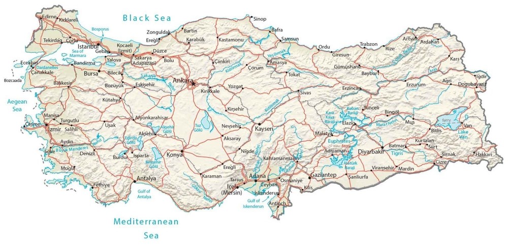 Turkey Turkiye Physical Map GLOSSY POSTER PICTURE PHOTO PRINT BANNER 13921