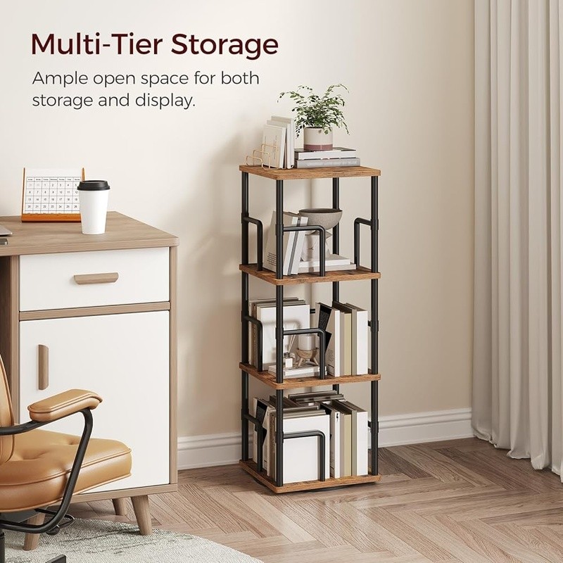 Rotating Bookshelf Space Saving Corner Display Storage Home Office Organizer New gallery