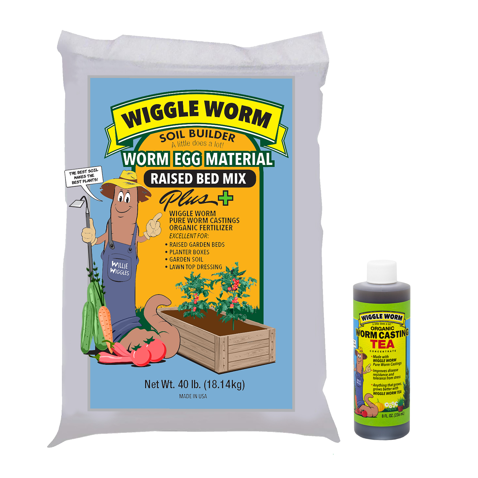 WIGGLE WORM Worm Egg Material Raised Bed Mix, 40 LB, and Tea, 8 OZ gallery