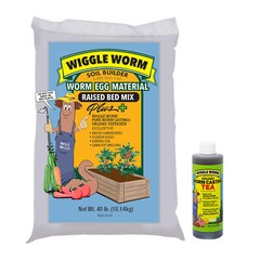 WIGGLE WORM Worm Egg Material Raised Bed Mix, 40 LB, and Tea, 8 OZ