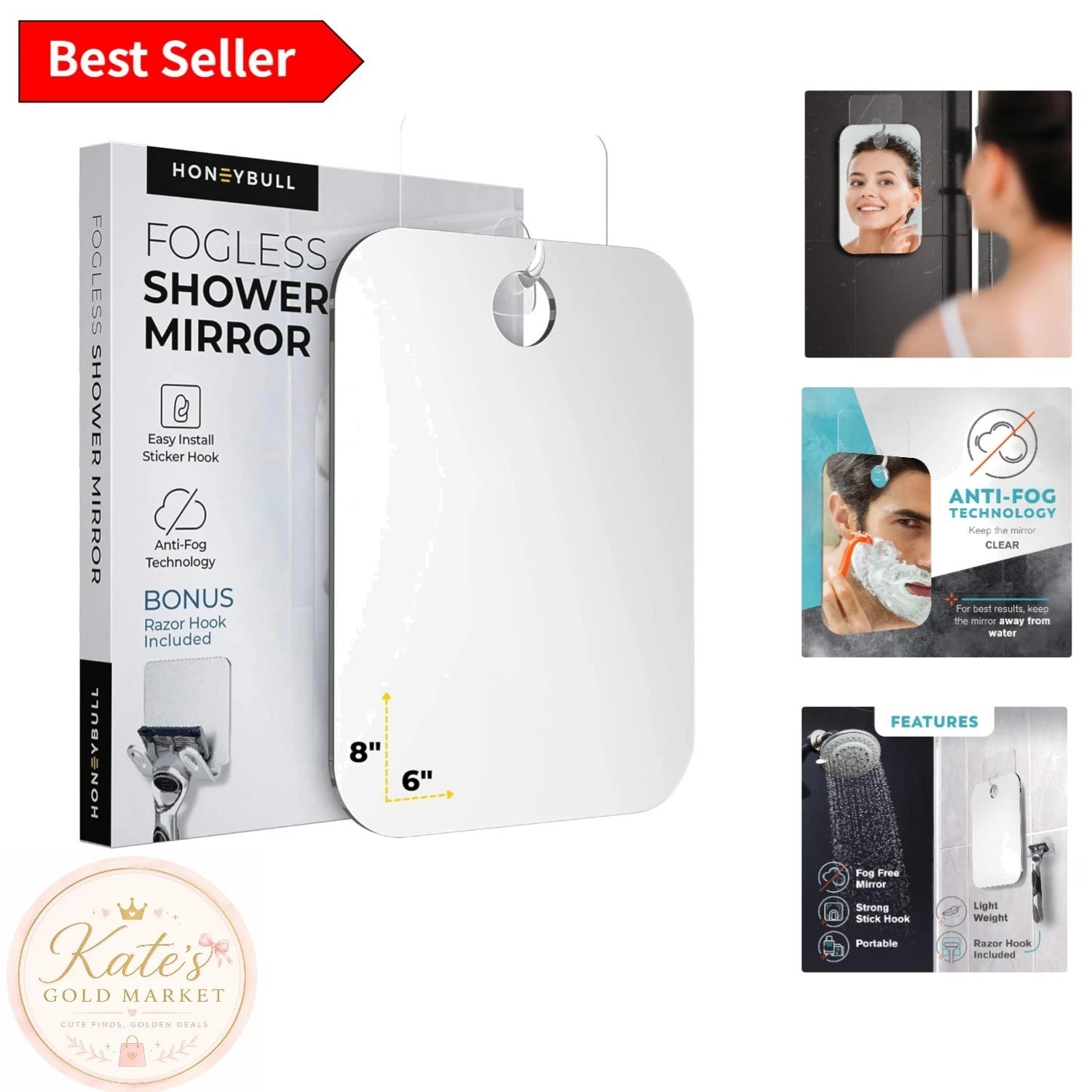 Durable Fogless Shower Mirror 6x8in with Razor Holder – Travel-Friendly Design gallery