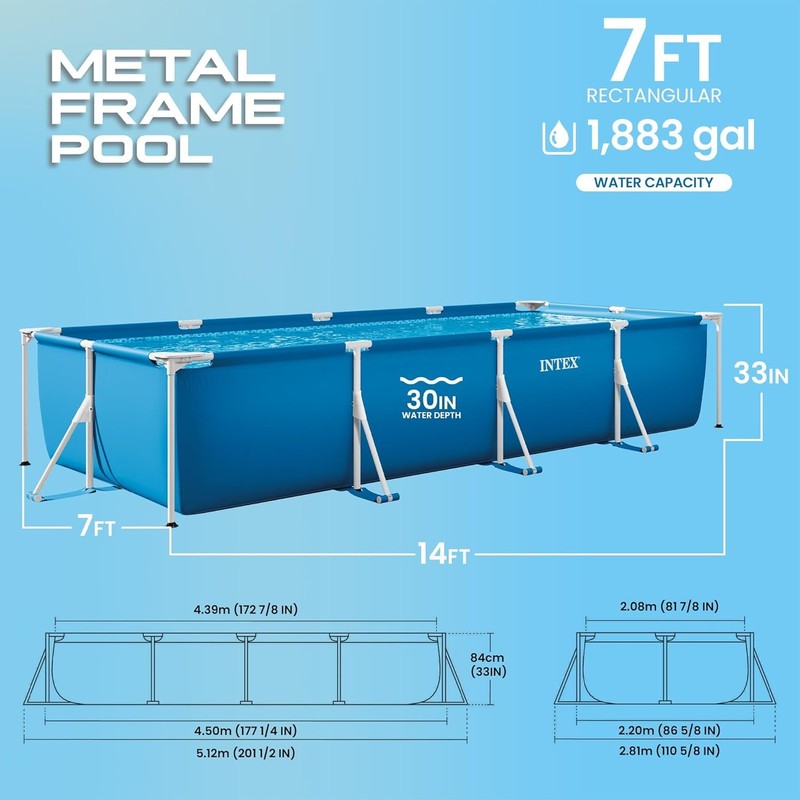 Rectangular Frame 14 Ft 9 in X 7 Ft 3 in X 33 in above Ground Pool , Swimmi gallery