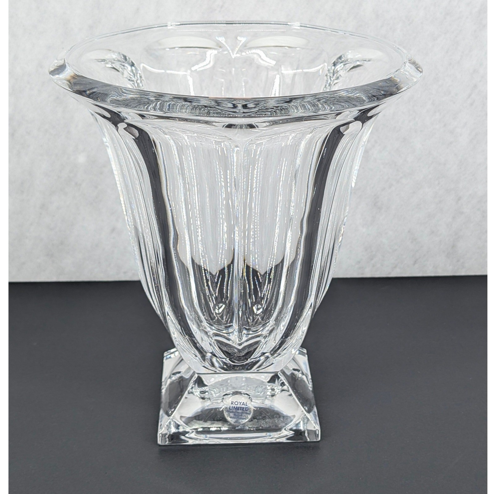 Royal Limited Crystal Footed Vase 10" Clear Fluted Trumpet Urn Home Decor Luxury gallery