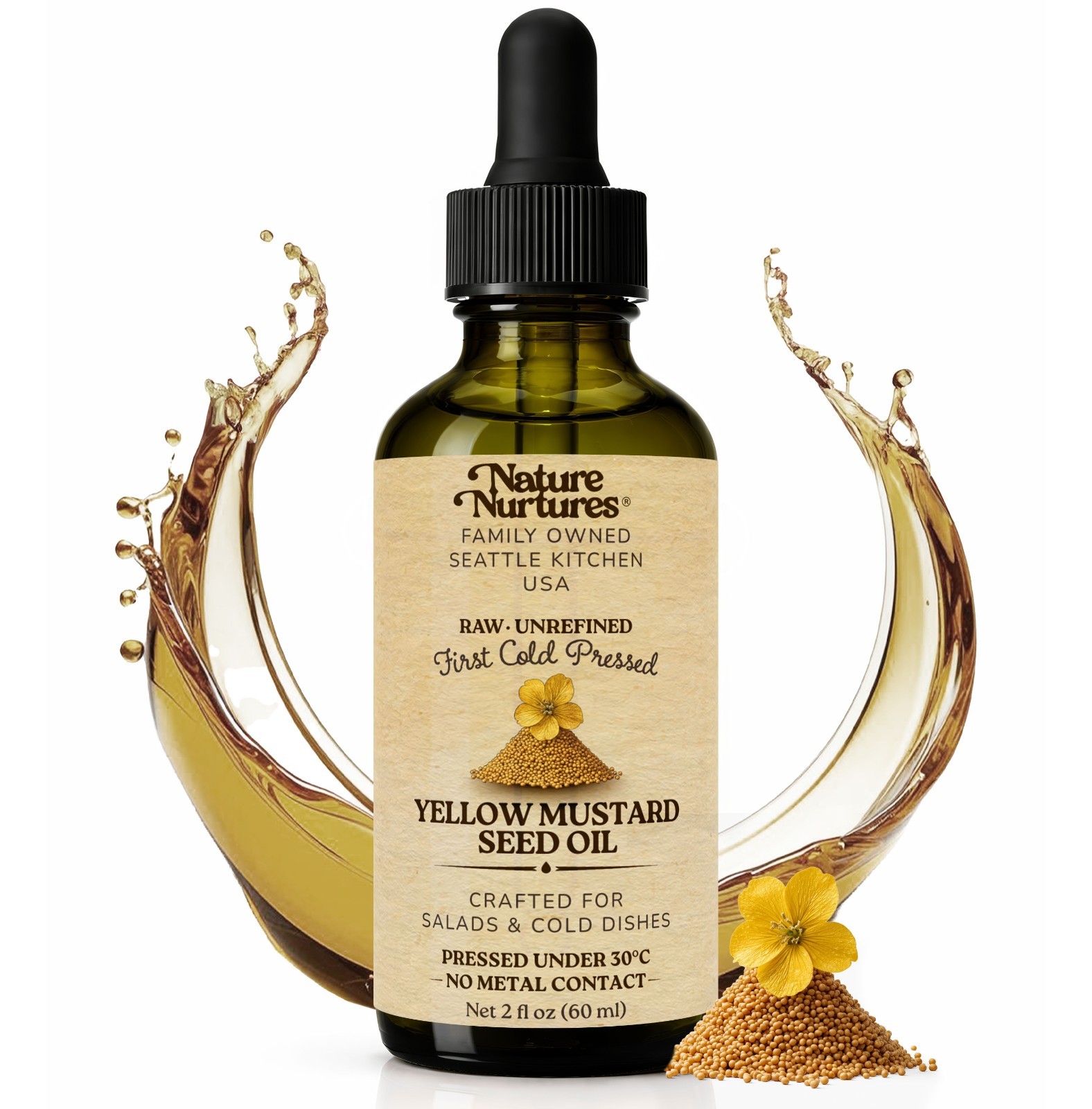 Yellow Mustard Oil Raw Unrefined First Cold-Pressed Below 30C Made in USA gallery
