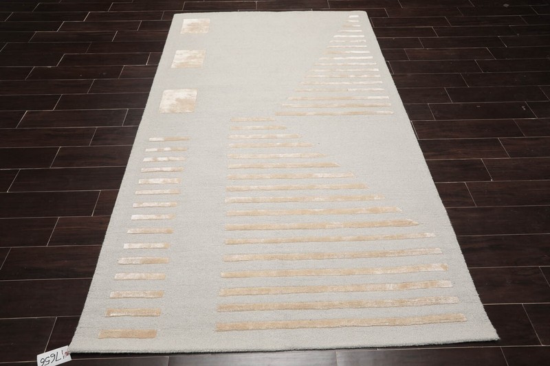 Designer Loop N Cut Pile Handmade Wool & Art Silk Modern Area Rug Gray 5' x 8' gallery