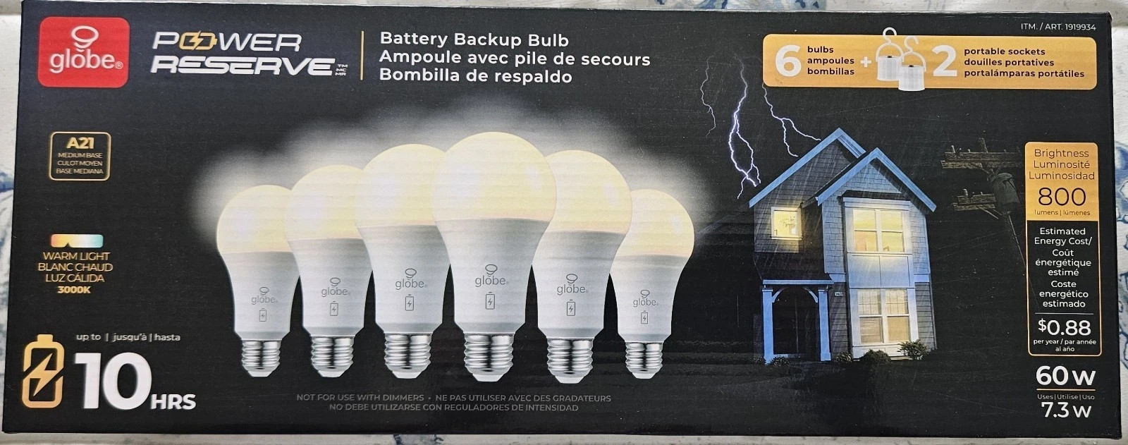 GLOBE POWER RESERVE BATTERY BACKUP BULBS (6) ~ 60W ~ NEW gallery