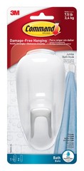 Command Bathroom Hook with Water-Resistant Strips, 1-Hook, Large, White