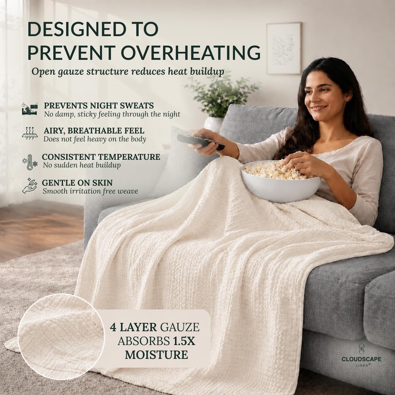 CLOUDSCAPE 4 Layer Muslin Blanket for Adults 100% Cotton Throw Blanket 50"x... gallery