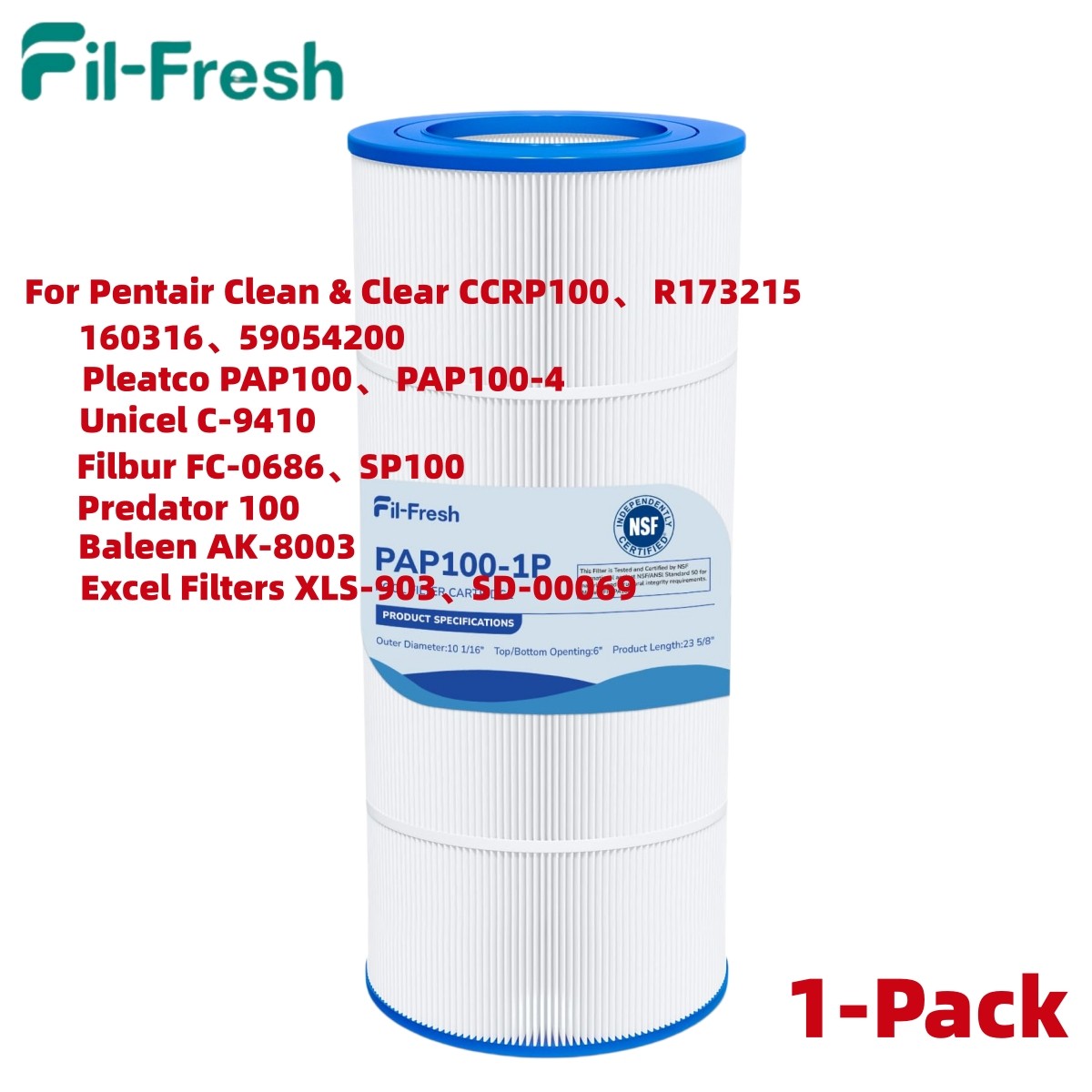 1-Pack Washable Reusable Pool Filter CC100 for Pentair Clean&Clear PAP100 C-9410 gallery