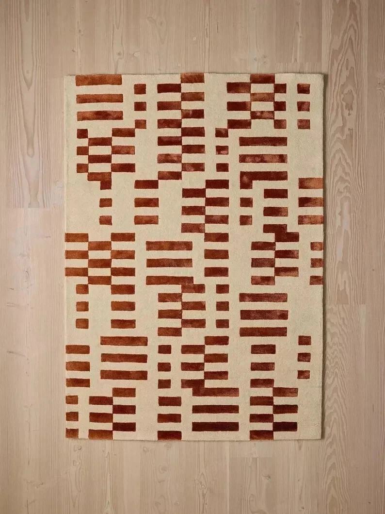 Hand Tufted Rug Raya Rust Hand Made Wool Silk Aesthetic Carpets For Bedroom gallery