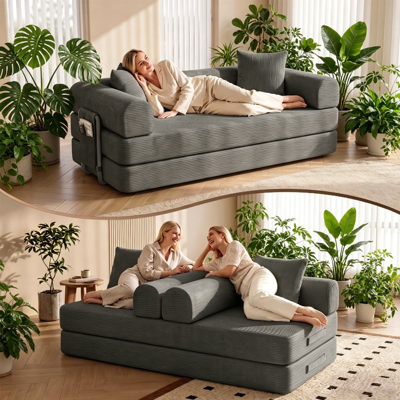 Washable Boneless Sofa Sleeper Bed Convertible Pull-Out Couch With Side Pockets gallery
