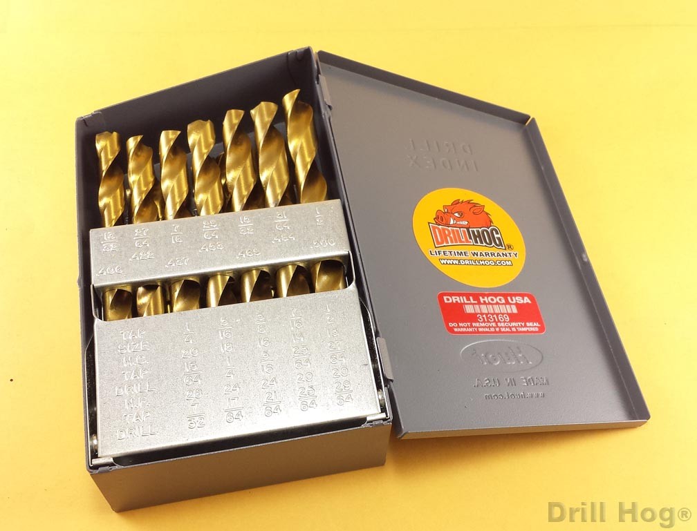 Drill Hog® 29 Pc Titanium Bit Set Drill Index Ti-22 Drills Lifetime Warranty gallery