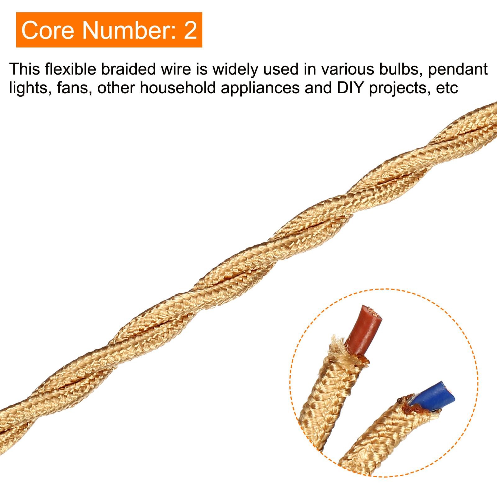Twisted Cloth Covered Wire 2 Core 18AWG 10m/32.8ft Cable,Light Gold Tone gallery