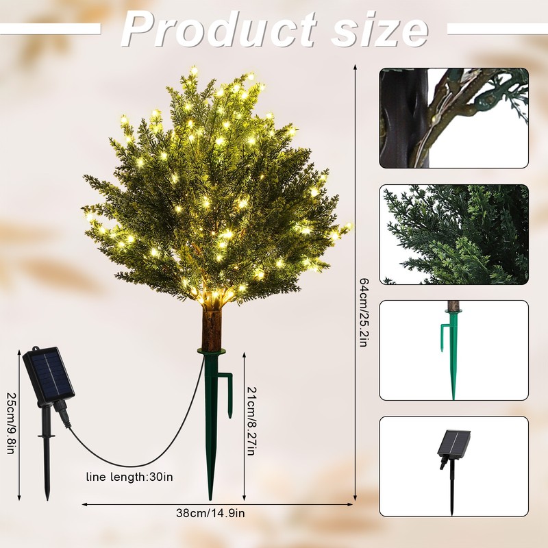 2PC Solar Artificial Cedar Topiary Ball Trees Lights for Porch Garden Backyard gallery