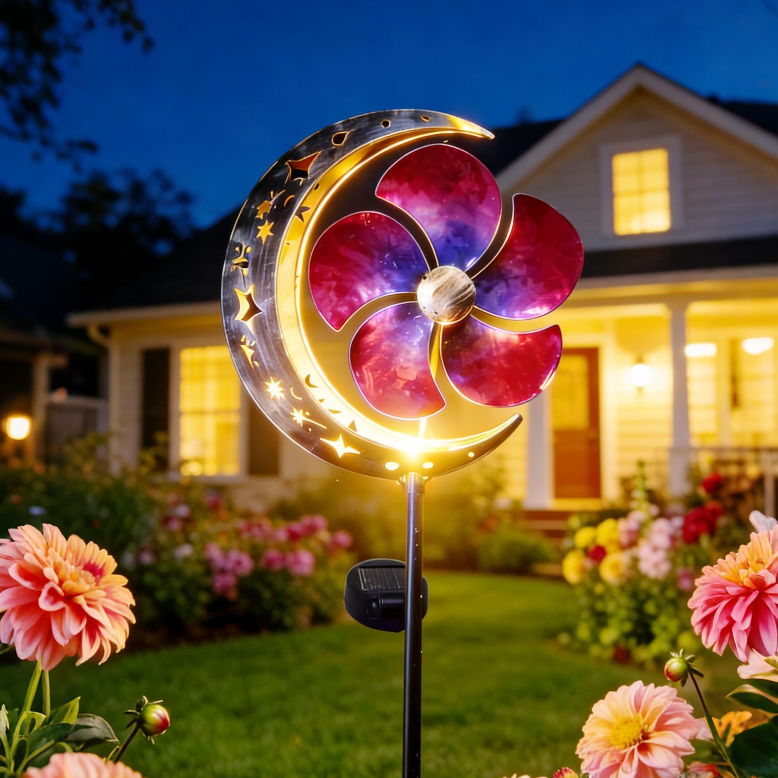 Solar Moon Windmill Lights Waterproof Outdoor Decorative Garden Stakes gallery