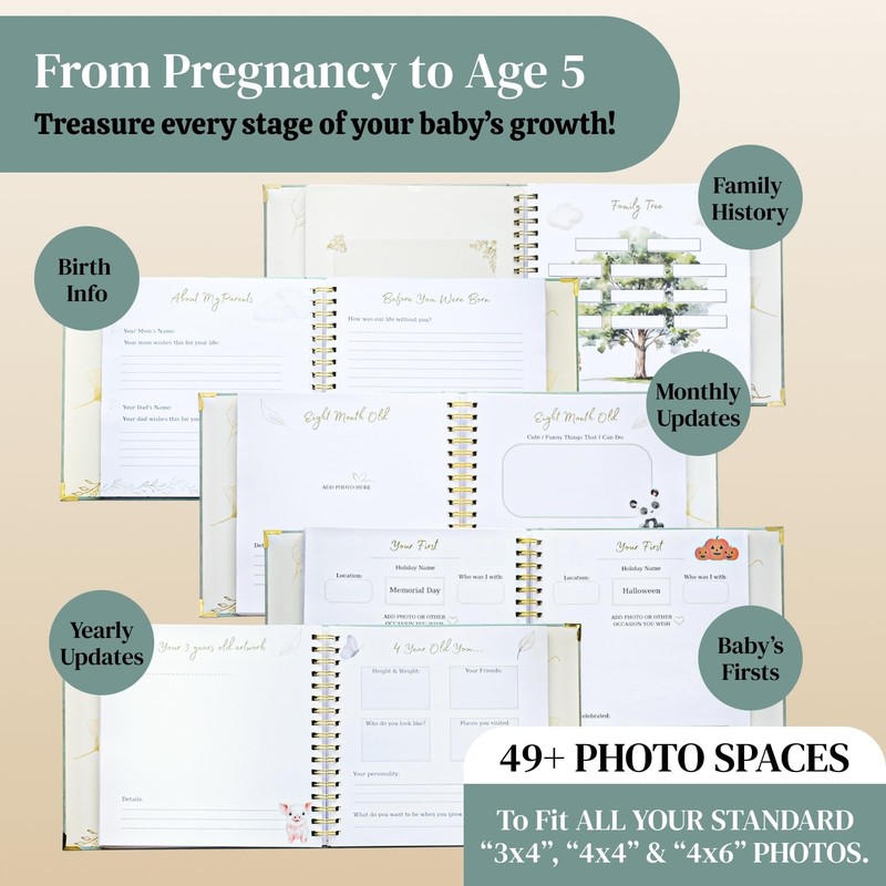 Baby Memory Book Keepsake Journal – First 5 Years Gender Neutral Newborn Ph... gallery