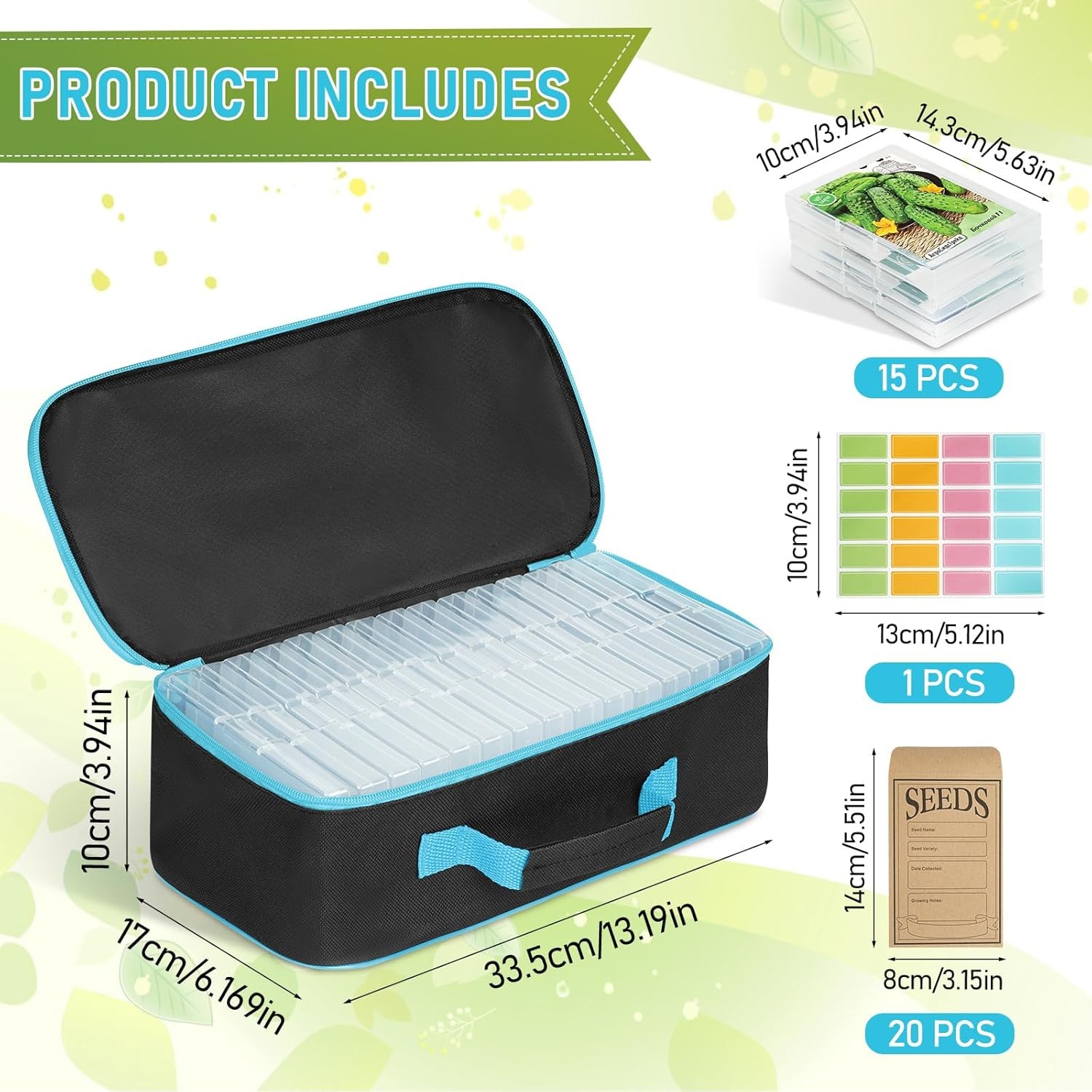Seed Storage Organizer Box 15 Slots with Envelopes, Labels & Zipper Bag gallery