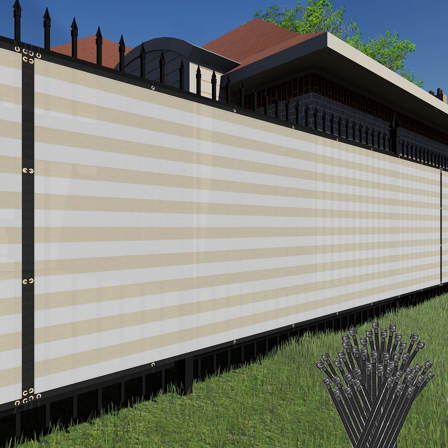 14' Privacy Screen Fence Heavy Duty Beigestripe Shade Net Cover Wall Garden Yard gallery