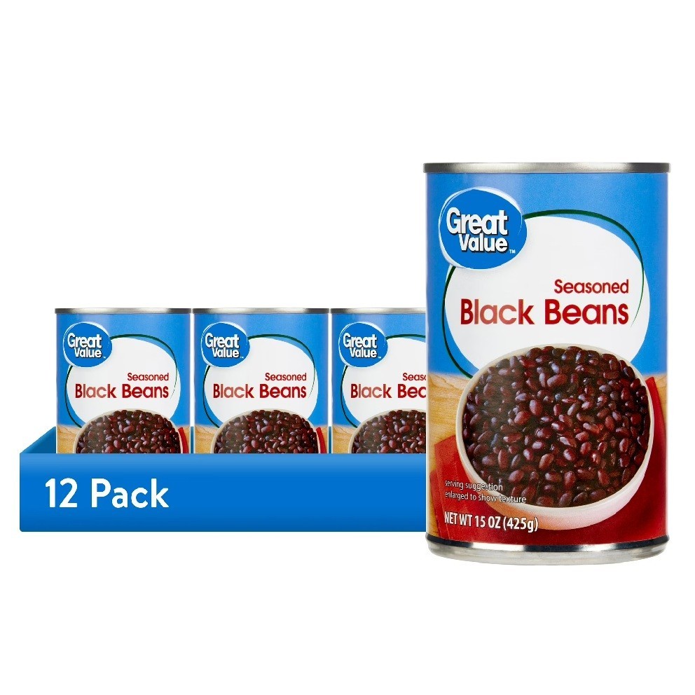 12 pack, Great Value Seasoned Black Beans, 15 oz Can. gallery