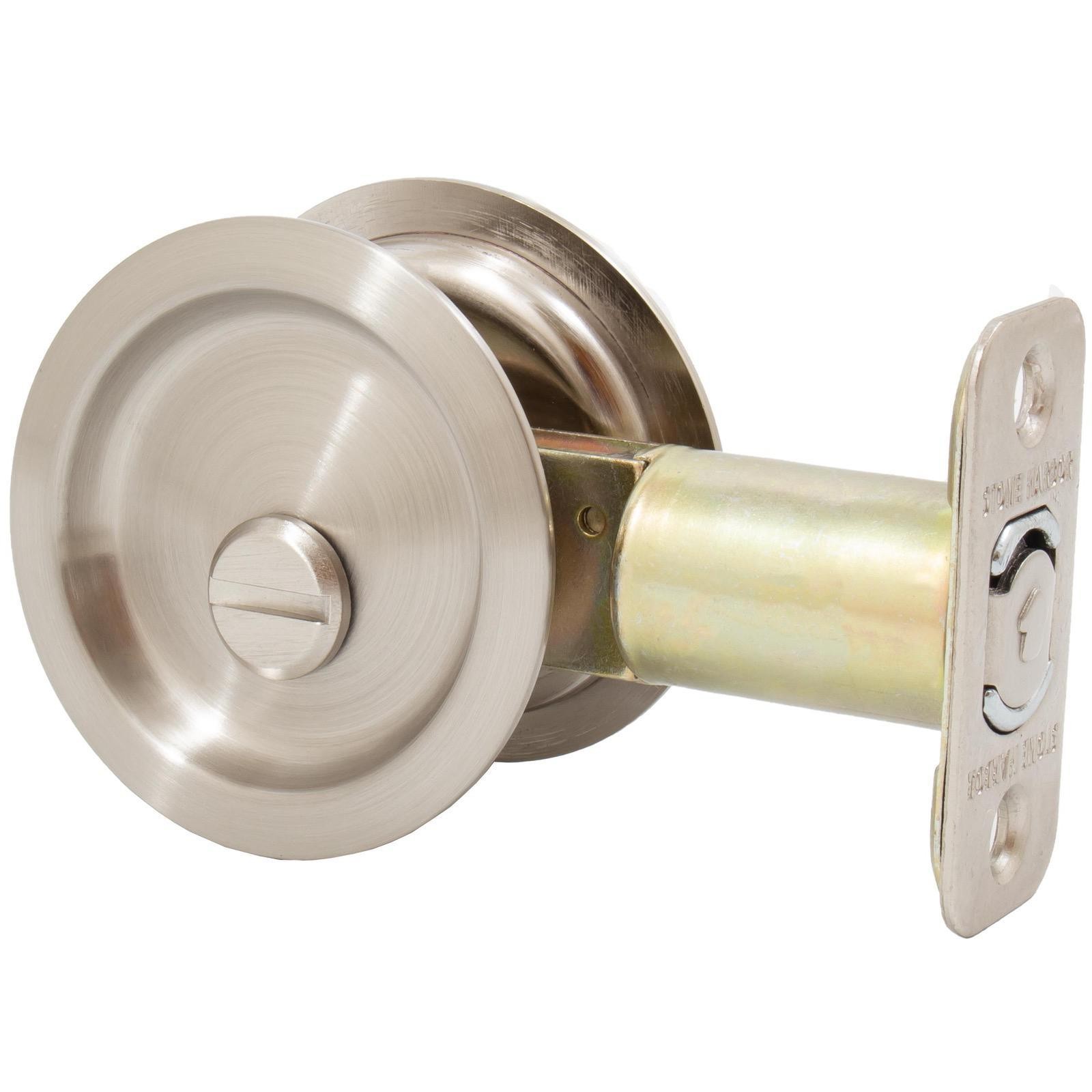 Round Pocket Door Lock, Privacy (Bed/Bath) Latch, 2-3/4" Backset, RCL, Satin Nic gallery