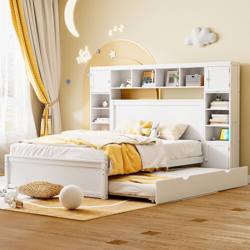 Full Queen Size Platform Bed with Storage Drawers All-in-One Cabinet and Shelves gallery