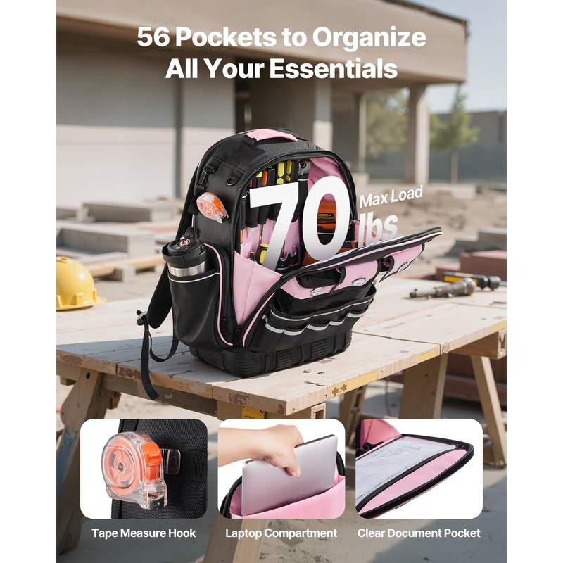 Tool Backpack 56 Pockets Tear-resistant Jobsite Backpack for Electrician gallery