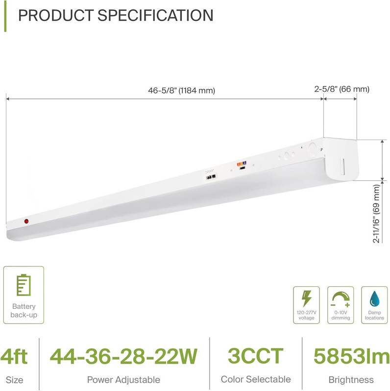 4Ft LED Linear Strip Light Fixture with Emergency Battery Backup - 22W-44W 5853L gallery