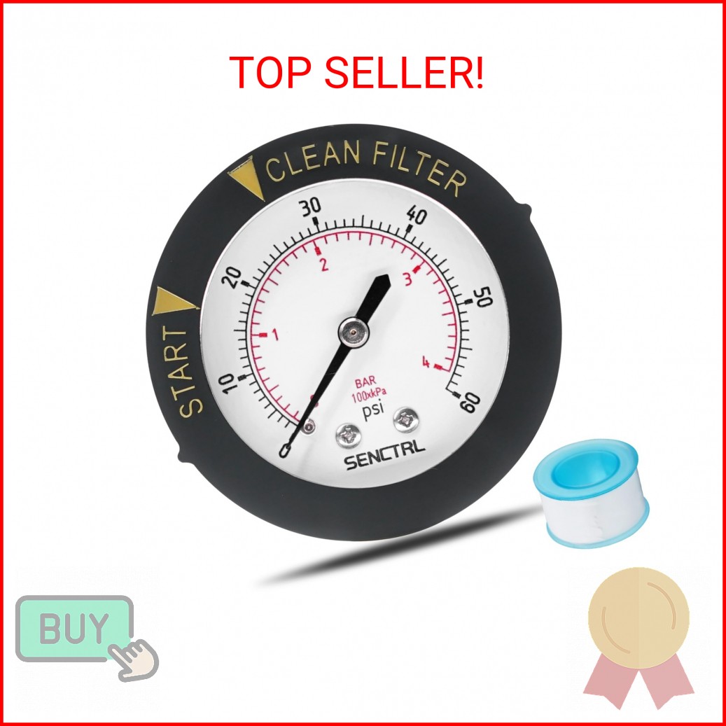 SENCTRL 0-60 Psi Pool Filter Pressure Gauge, 2 inches Dial, 1/4 NPT Back Mount, gallery