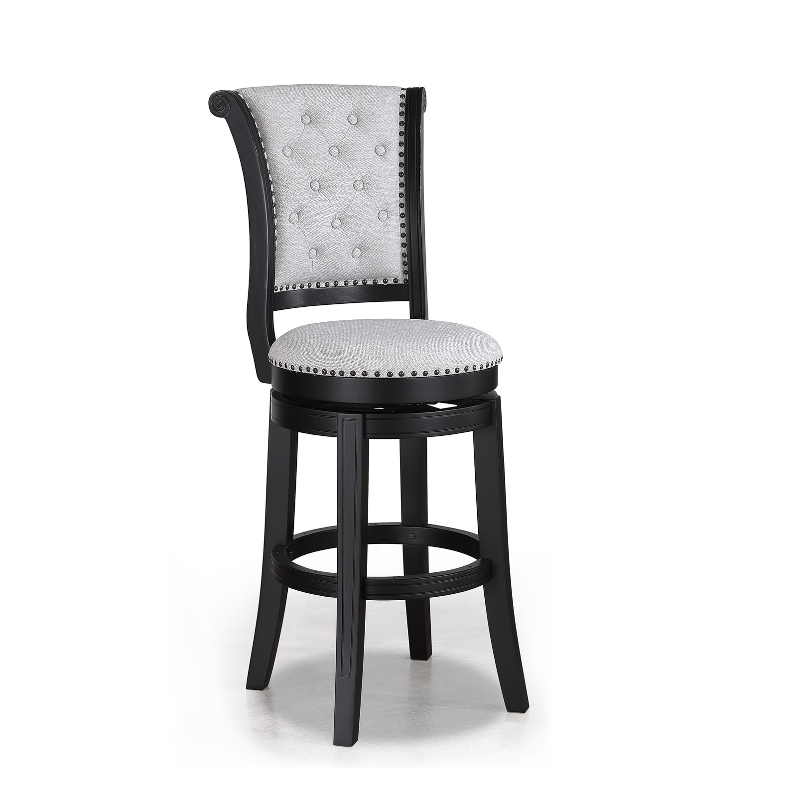 2pc Bar Stools Curved Backrest Button-Tufted Swivel Black Frame gallery
