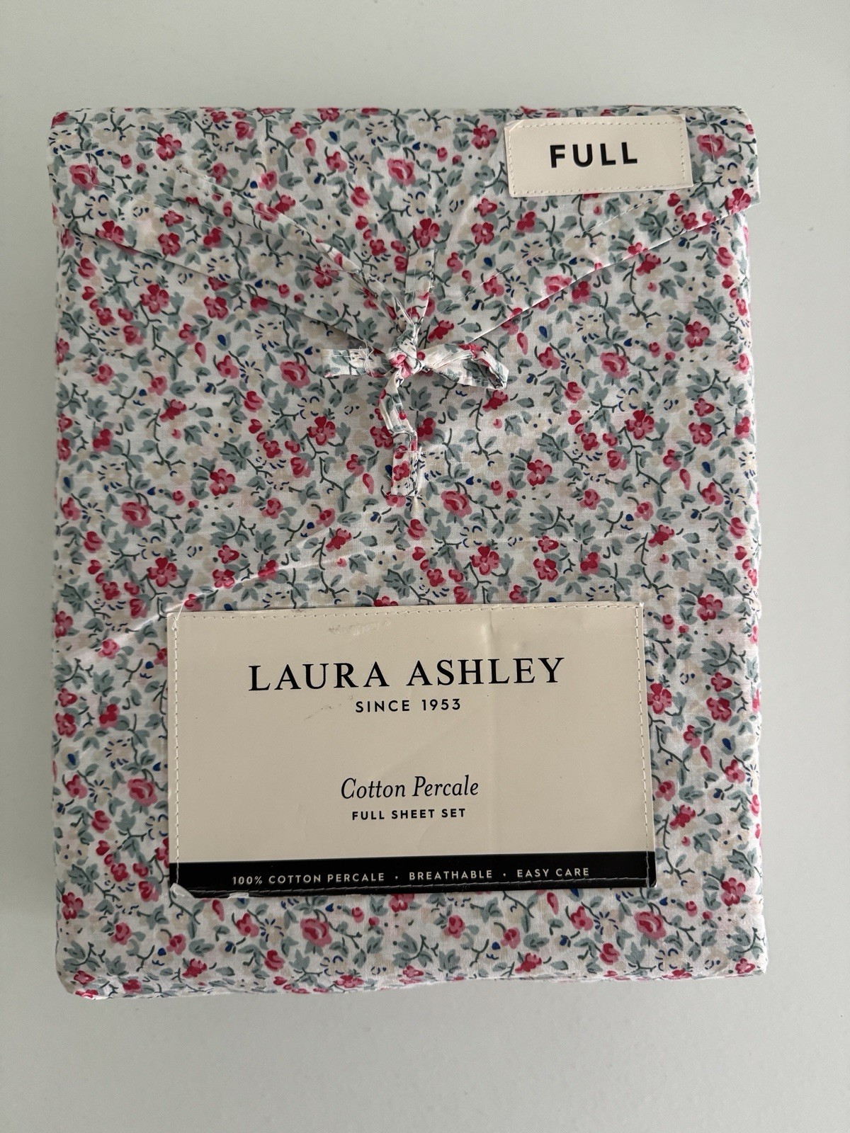NIP Laura Ashley FULL Full Sheet Set 4 PCS 100% Cotton Percale Flowers Red Aqua gallery