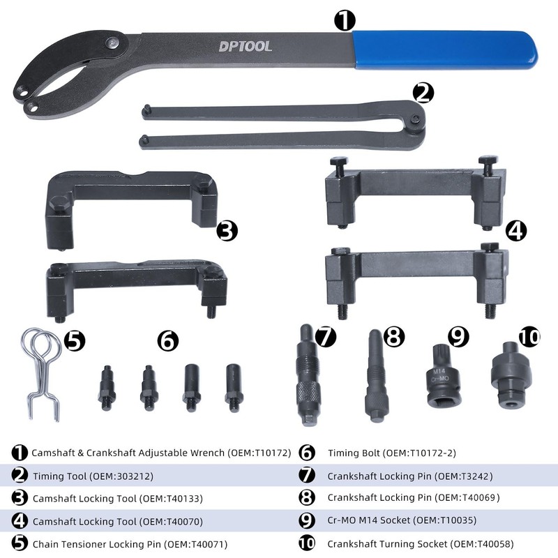 DPTOOL Engine Timing Tool Kit Compatible with VW Audi 2.0 2.4 2.8 16PC KIT gallery