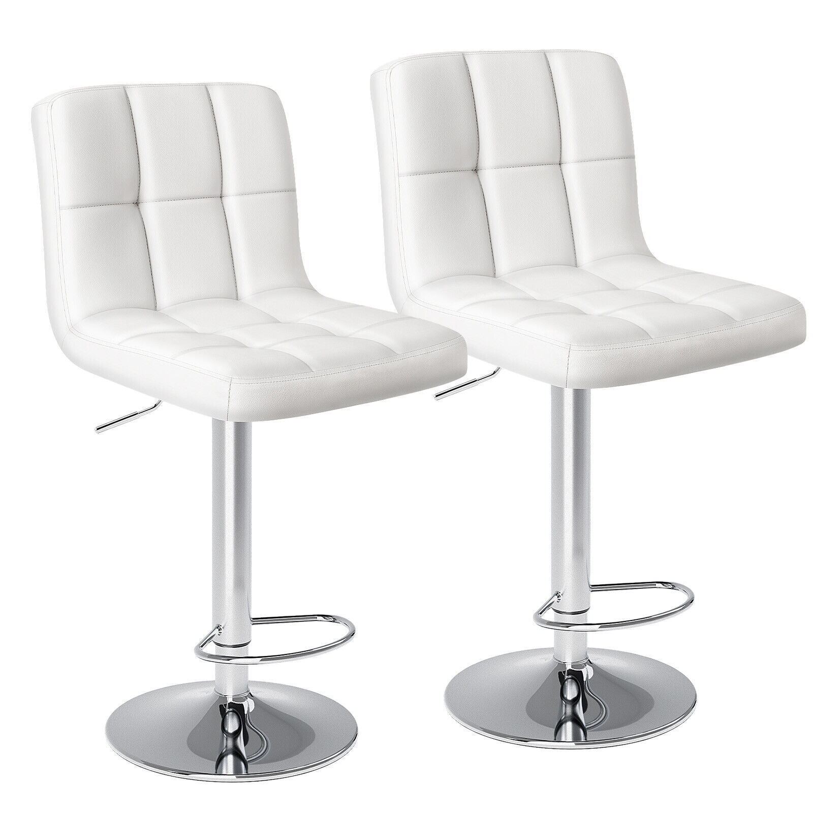 2 Set Bar Stools with Back Armless Adjustable Swivel PU Leather Kitchen Seat gallery