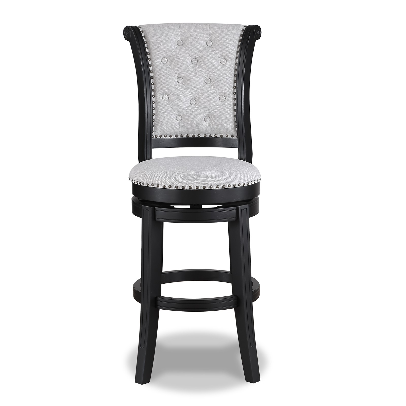 2pc Bar Stools Curved Backrest Button-Tufted Swivel Black Frame gallery