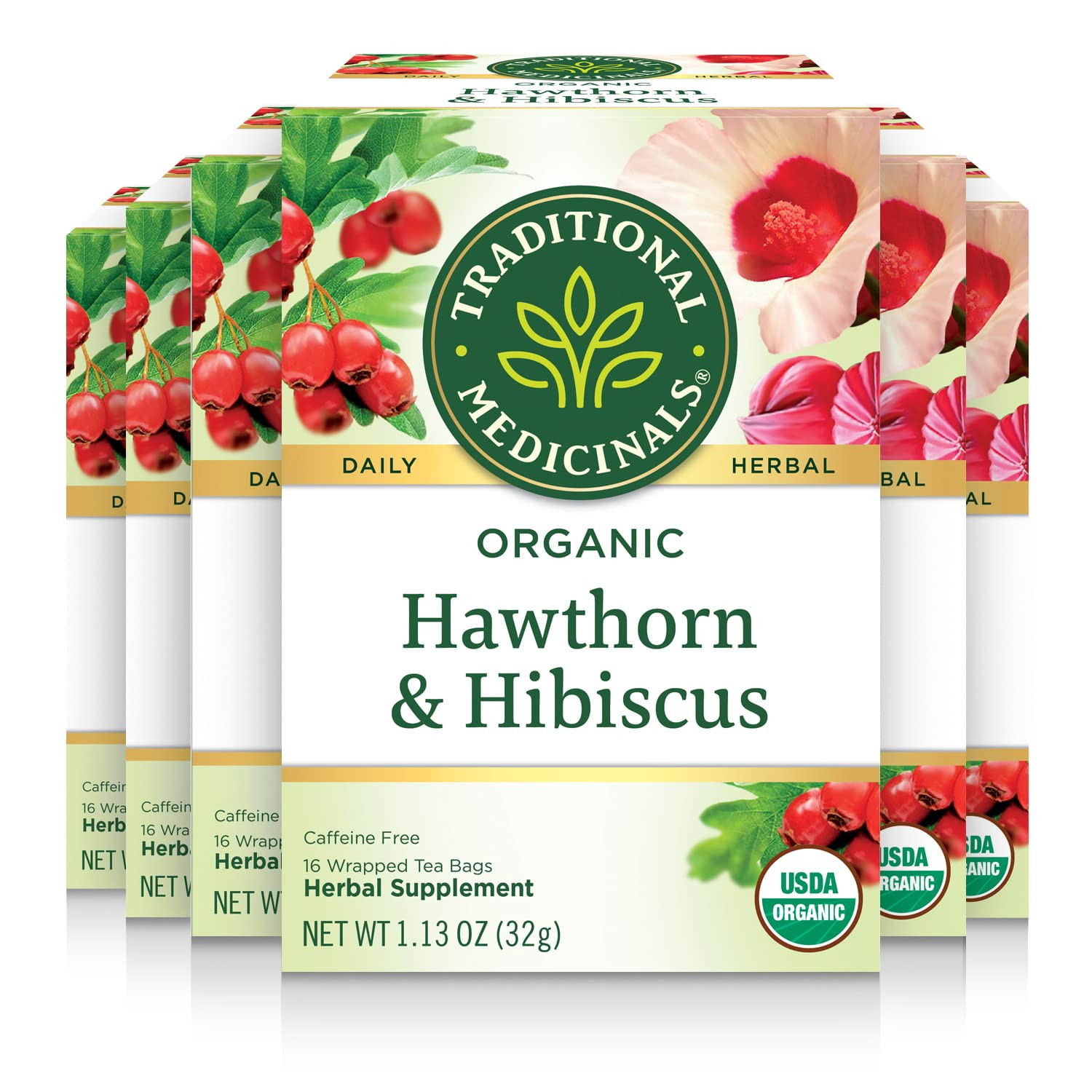 Tea, Organic Hawthorn & Hibiscus, Promotes Heart Health, 96 Tea Bags (6 Pack) gallery