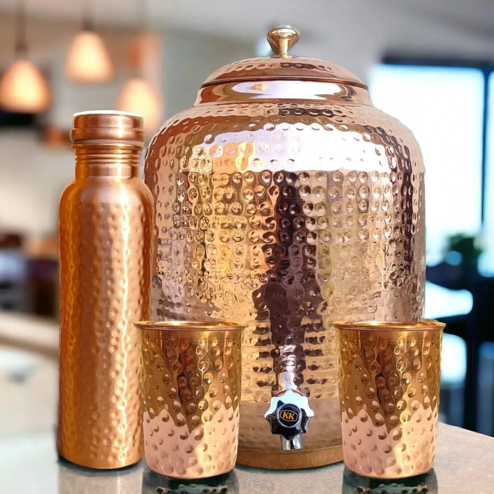 Handmade 100% Pure Copper Dispenser Water Pitcher Pot 4L With 2 Glass 1 Bottle gallery