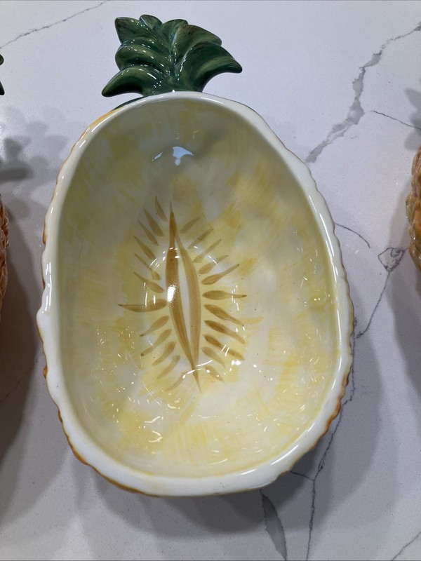 vintage ceramic pineapple-shaped serving Platter and Three dipping bowls gallery