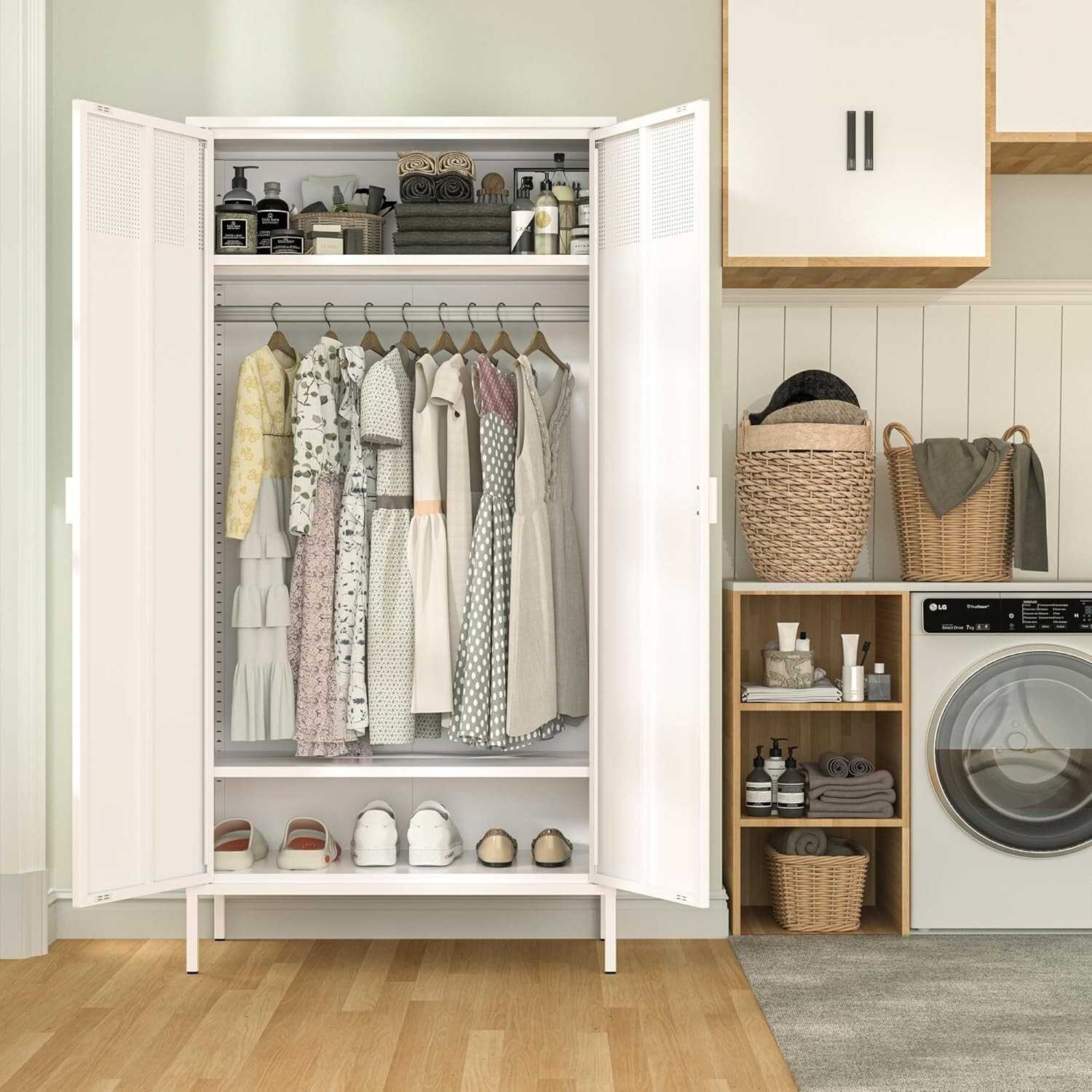 Cofar 71" Metal Wardrobe Cabinet With Hanging Rod,Pantry Cabinet,Metal Cabinet gallery